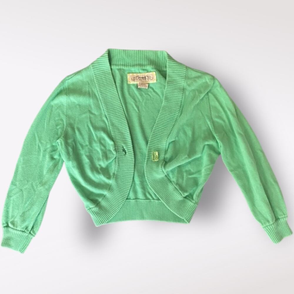 Fossil‎ Vintage Y2K Green Jewel Buttoned Cropped Sweater Size M Rave Whimsygoth